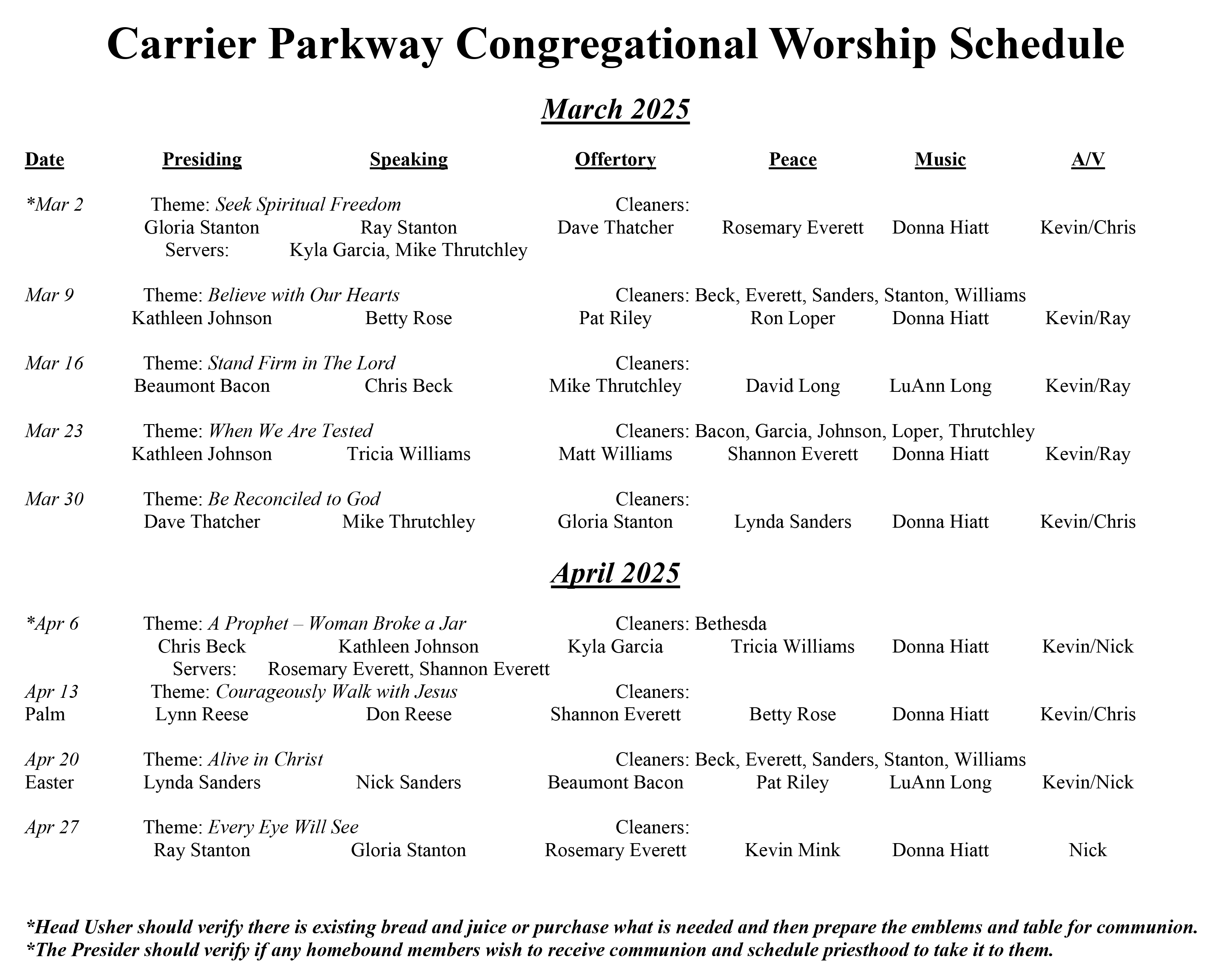 Church Worship Schedule1-2